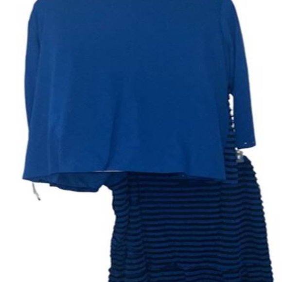 ML Studio 3X Skirt 3Pc Outfit Plus Size 3X Blue Black Color Block Jacket Skirt - Picture 11 of 12